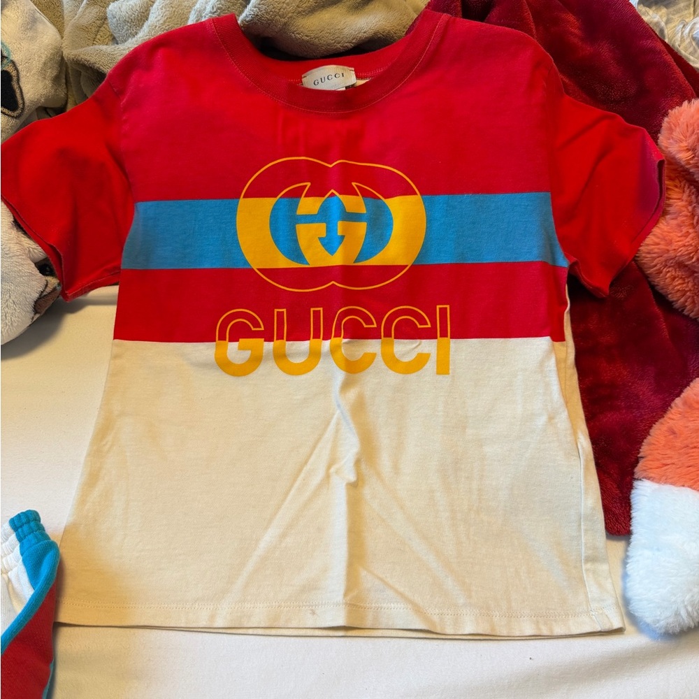 Gucci Kids Red, Blue, and Cream Tee